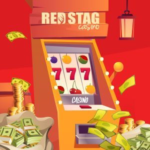 Paying slot machine with lots of money around it, red stag casino pays