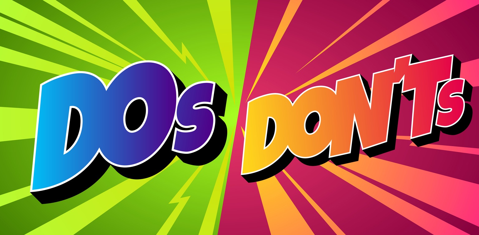A colorful comic-book style illustration showing the words Dos and Don’t 
